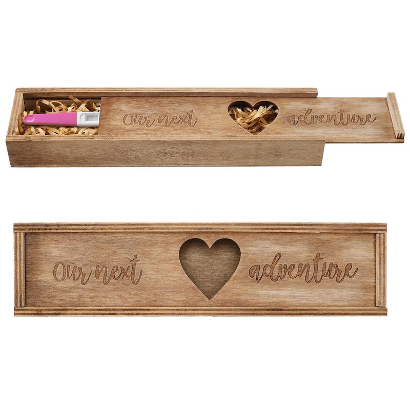 Barydat Pregnancy Test Gifts Box Keepsake Box Pregnancy Announcement for Husband Wooden Baby Reveal Announcements Surprise Ideas Test Holder Baby Souvenir Gifts for Dad Grandma Grandparents(Brown) - Image 1